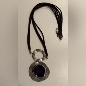 Chic Silver and Purple Pendant Necklace